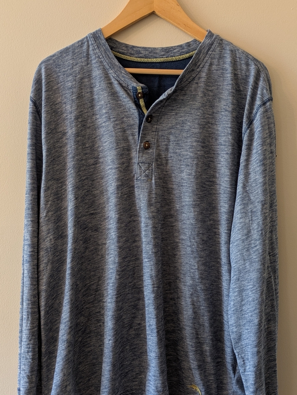 Tommy Bahama Men's Heathered Navy Long-Sleeve Henley Shirt XL